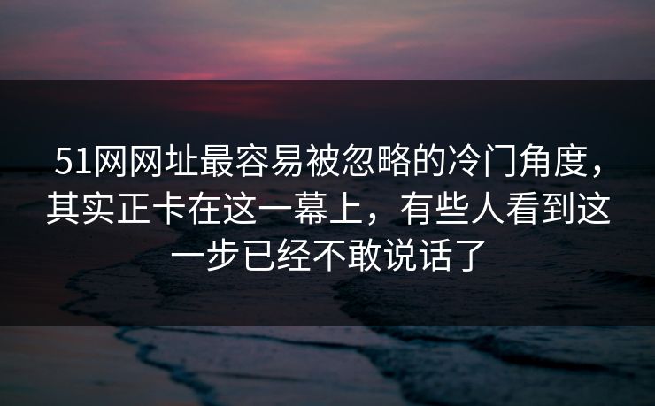 51网网址最容易被忽略的冷门角度，其实正卡在这一幕上，有些人看到这一步已经不敢说话了